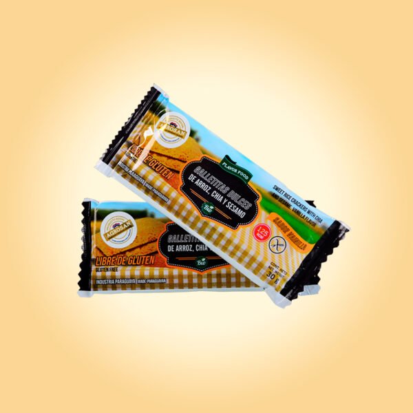 Galletitas de Harina de Arroz con Chía y Sésamo - Sabor Vainilla (Caja de 24 Unidades)